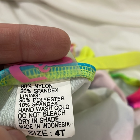 C & R Beachwear 4t rainbow ruffled one piece swim suit euc tye dye - Picture 8 of 8